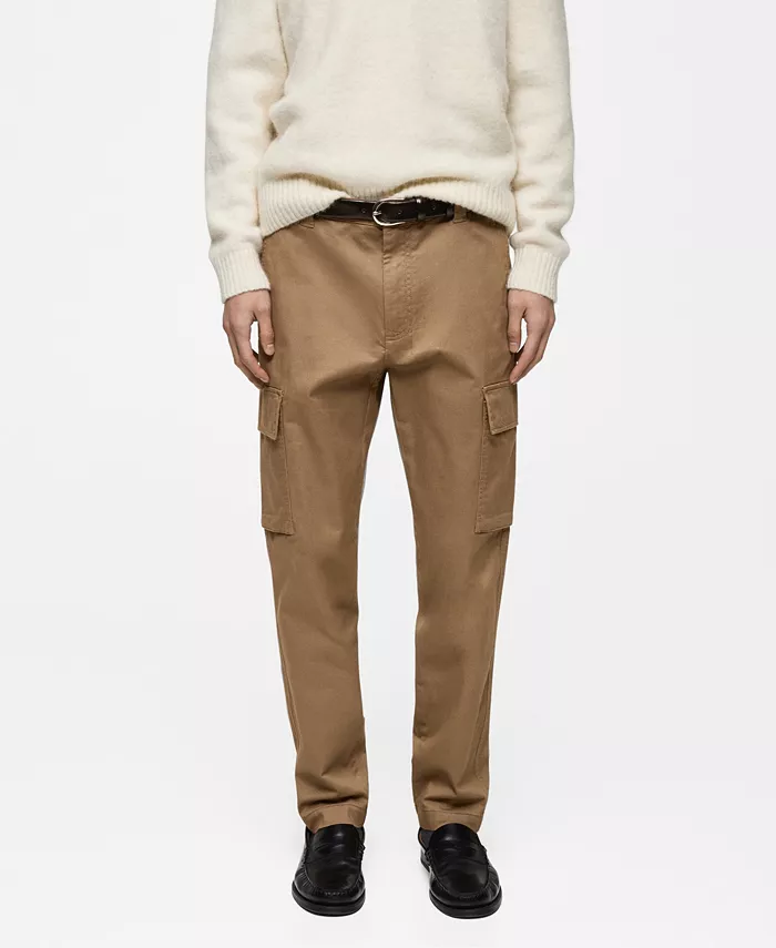 

Мужские классические хлопковые карго-брюки MANGO, коричневый