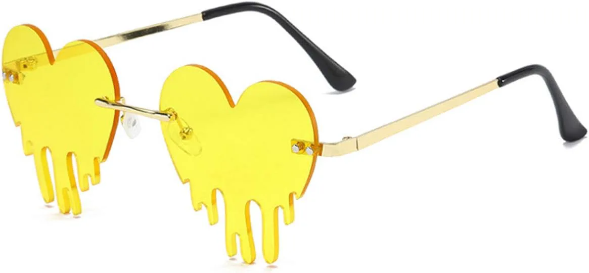 

Очки Aisi для женщин и мужчин, милые и очаровательные, в форме сердца, без оправы, необычной формы, для вечеринок, уникальные солнцезащитные очки, Yellow
