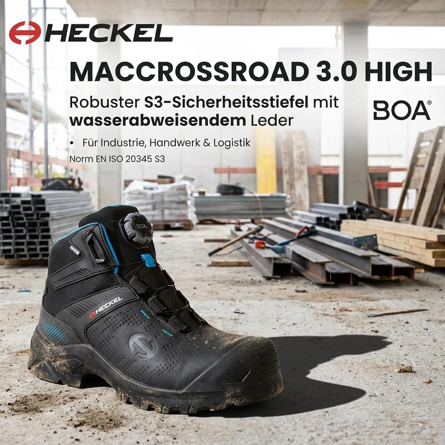 Защитные ботинки Heckel Maccross Road 3.0 S3 - Защитная обувь с застежкой BOA - Водоотталкивающие, Black Blue — фото 3