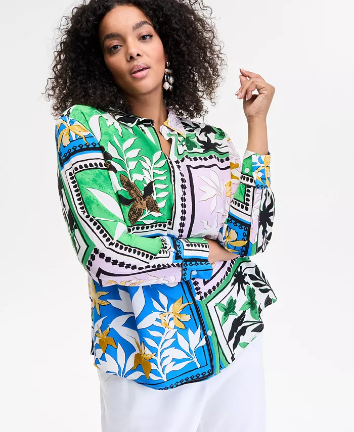 

Блузка Plus Size с комбинированным принтом I.N.C. International Concepts, зеленый