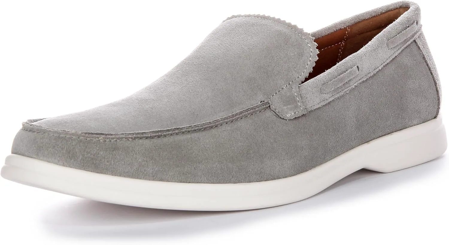 

JUSTINREESS ENGLAND Мужские слипоны синие из замши и кожи Charles, удобная обувь в стиле смарт-кэжуал, серый