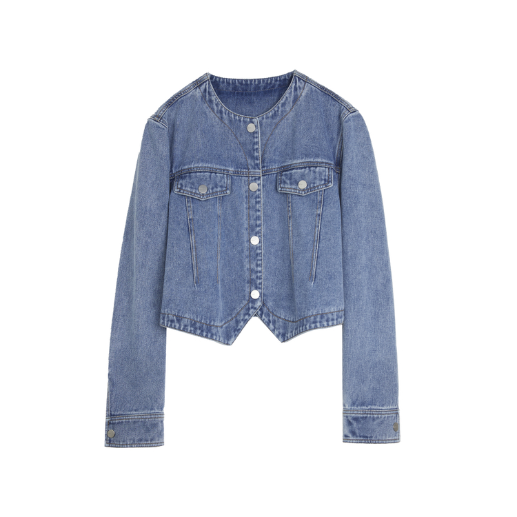 

ELLE Джинсовая куртка женская Blue Crew Neck Moderate Straight Fit