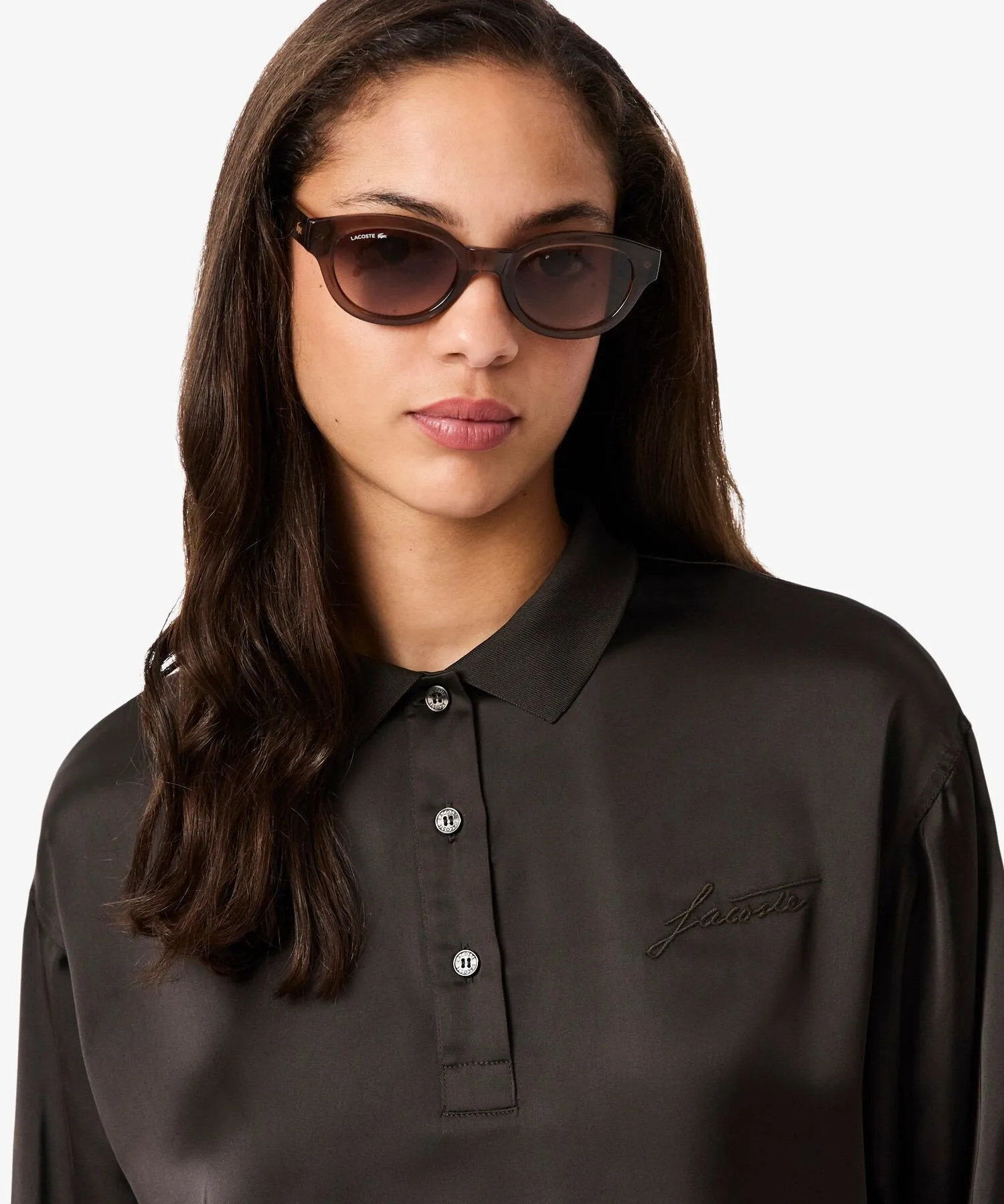 Рубашка LACOSTE Атласная Свободная Dark Brown — фото 2