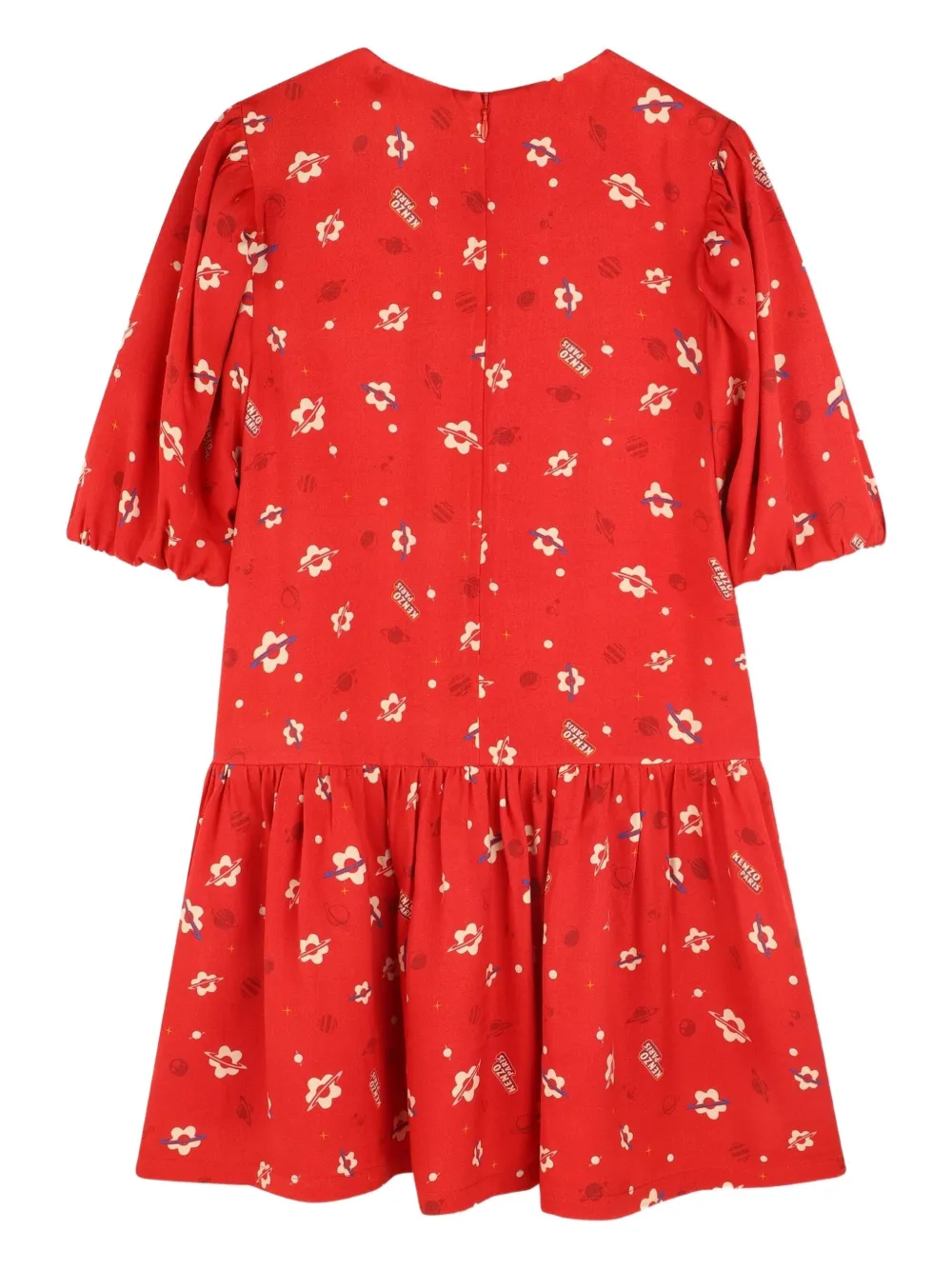 Платье с принтом и объемными рукавами Kenzo Kids, красный — фото 2