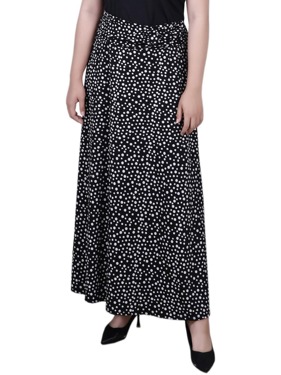 

Длинная женская юбка макси Petites NY Collection, цвет Black Ivory Dot