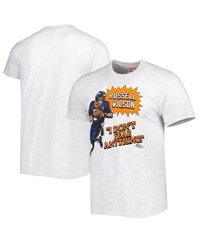 

Мужская футболка с карикатурой на игрока Russell Wilson Ash Denver Broncos Tri-Blend Homage, серый