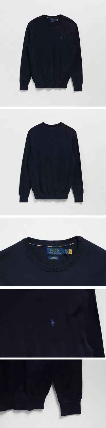 Мужской хлопковый свитер приталенного кроя синего цвета от Polo Ralph Lauren — фото 3