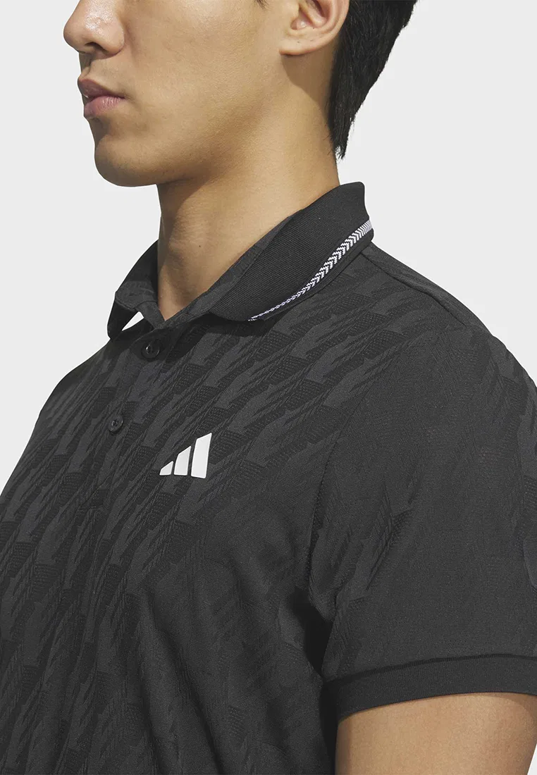 Мужское поло с жаккардовым узором, короткий рукав Adidas, черный — фото 3