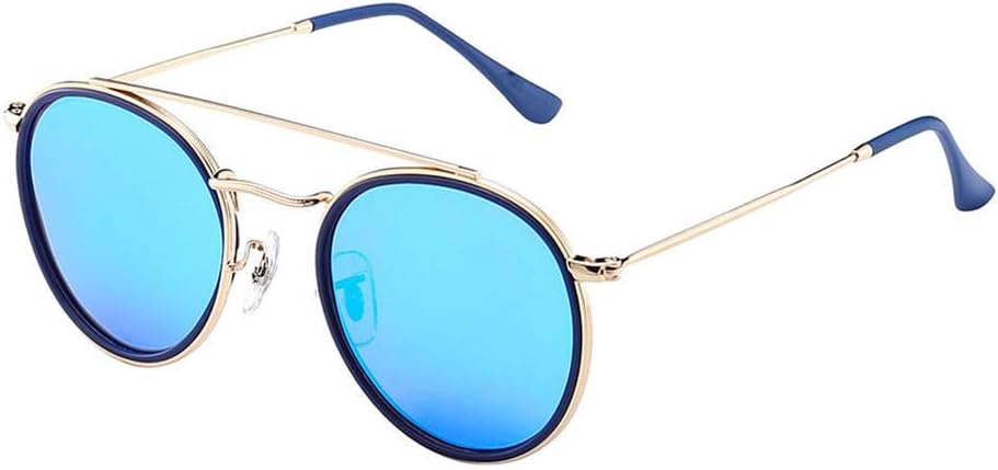 

Ретро поляризованные круглые солнцезащитные очки для мужчин и женщин в винтажной оправе с двойной перемычкой, очки для вождения, защита от УФ-излучения UV400 VFDHN, C1 Mirror Blue