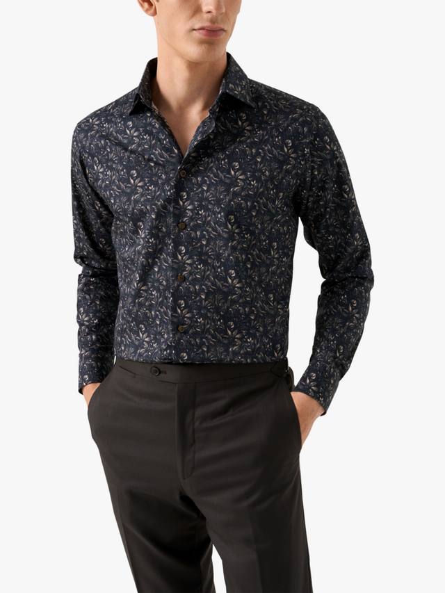 

Хлопковая саржа без складок классического кроя рубашка с цветочным принтом Eton, Brown