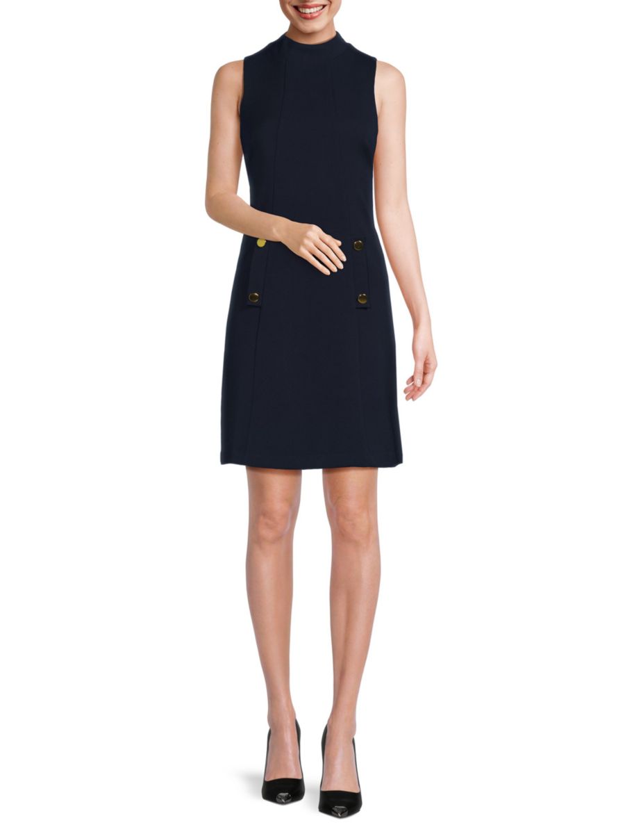 

Платье-трапеция с воротником-стойкой и имитацией водолазки Eliza J, темно-синий