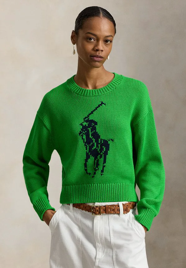Хлопковый свитер с круглым вырезом и изображением большого пони Polo Ralph Lauren, Palm Green