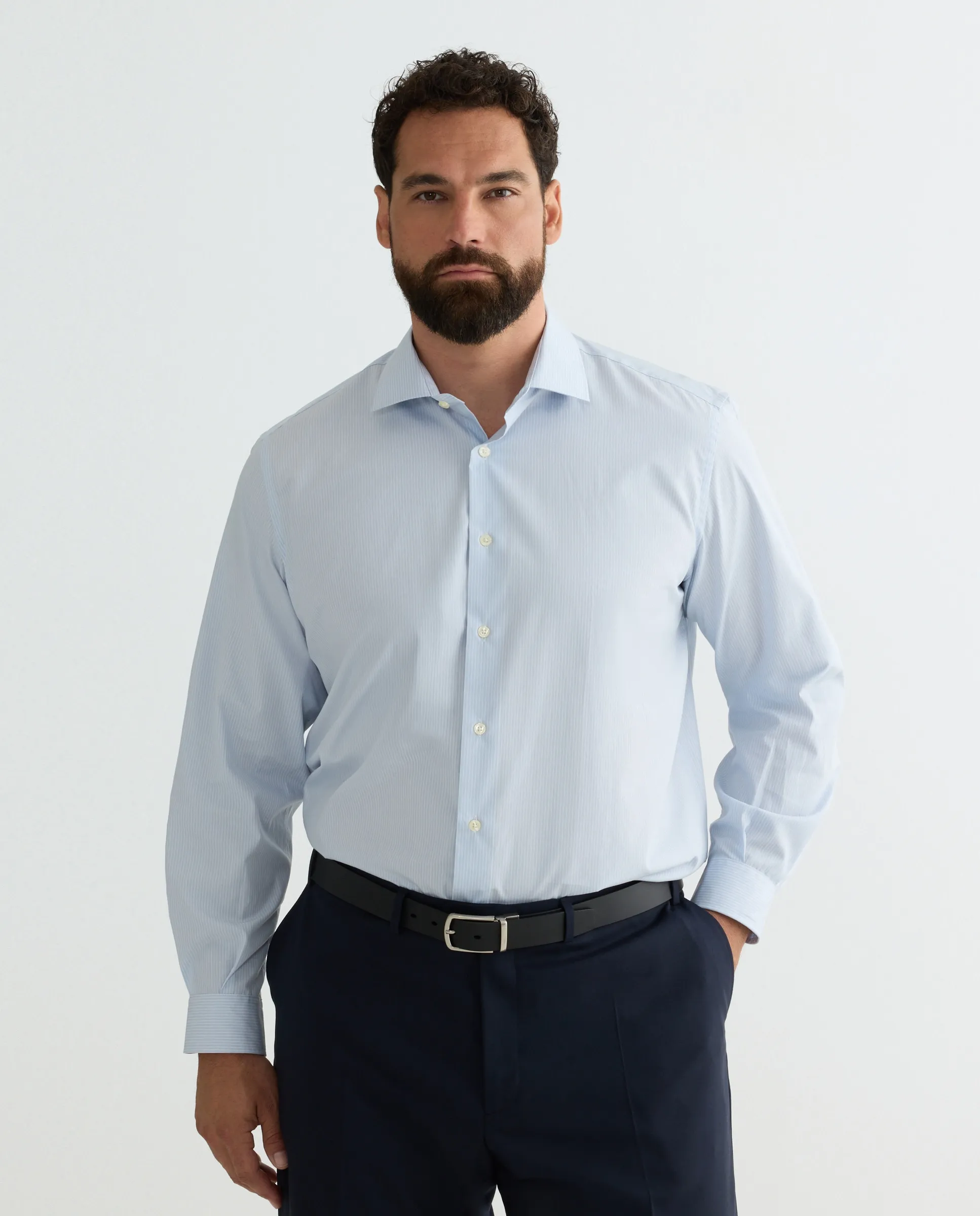 

Рубашка с длинным рукавом больших размеров, белая полоска на синем фоне, стандартный рисунок Dustin, светло-голубой