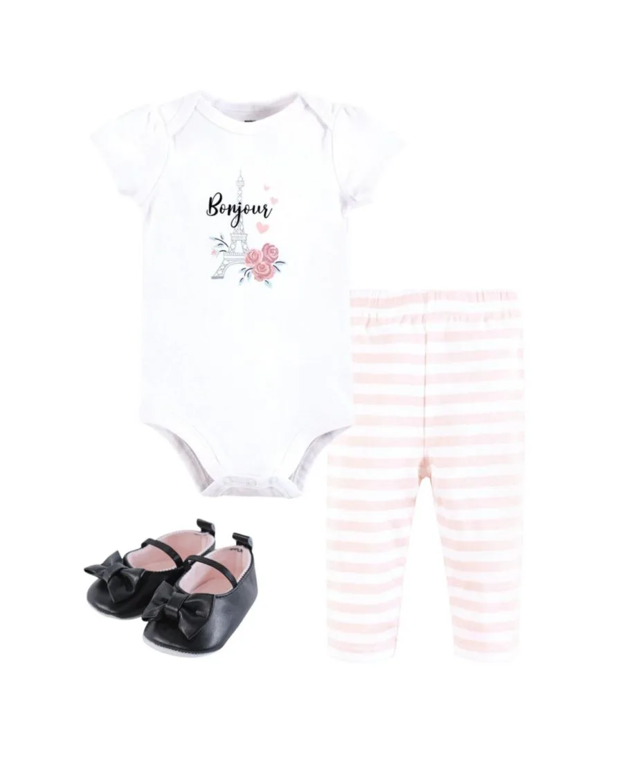 Хлопковый боди, брюки и комплект обуви Hudson Baby, Bonjour Paris