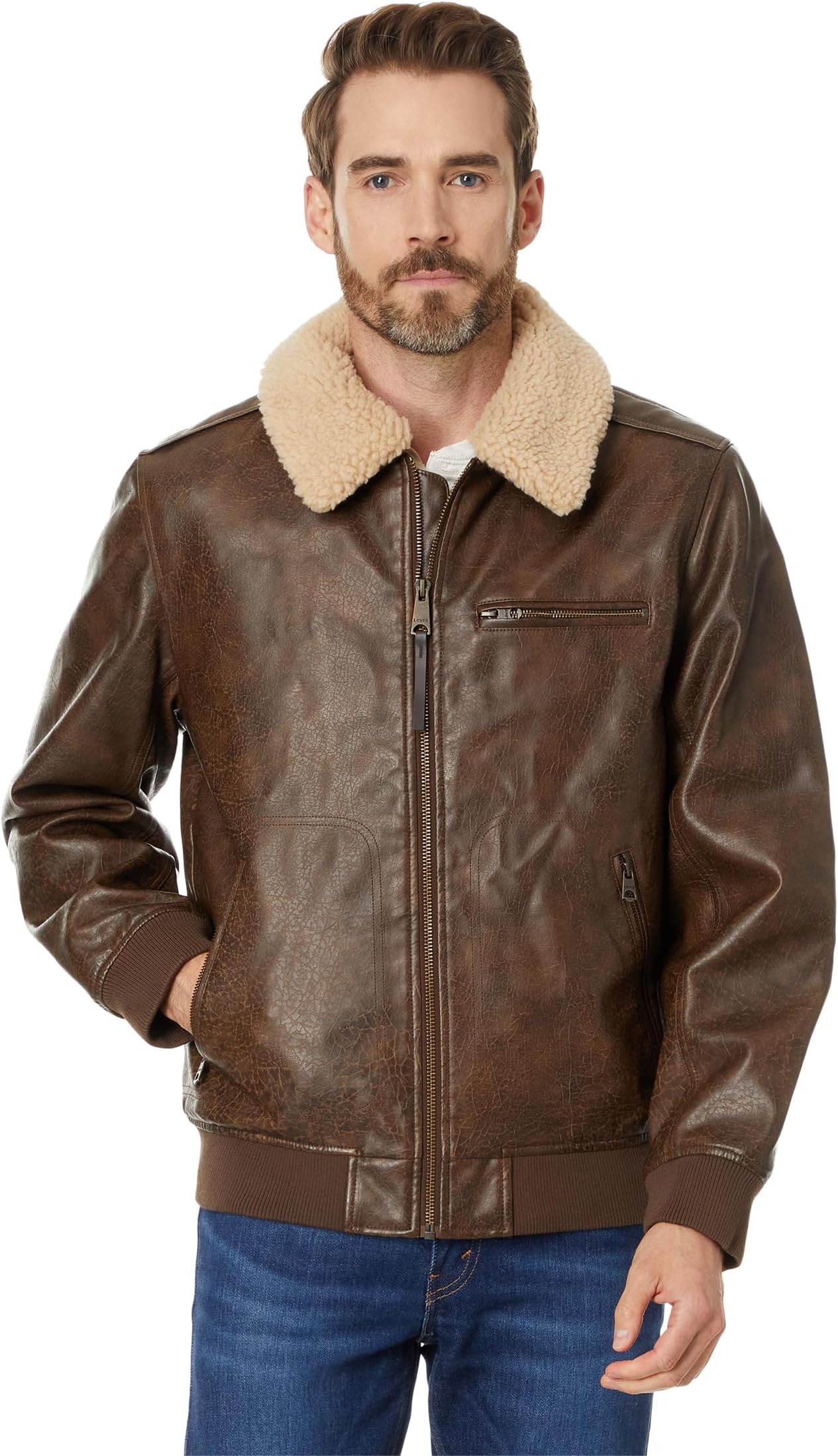 

Куртка Levi's Faux Leather Bomber Jacket, цвет Light Brown