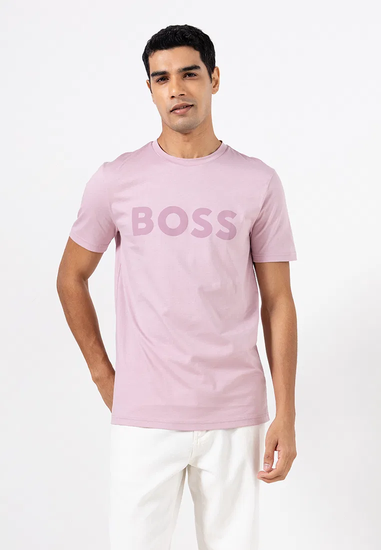 Футболка с логотипом, хлопковый джерси, BOSS Orange, фиолетовый