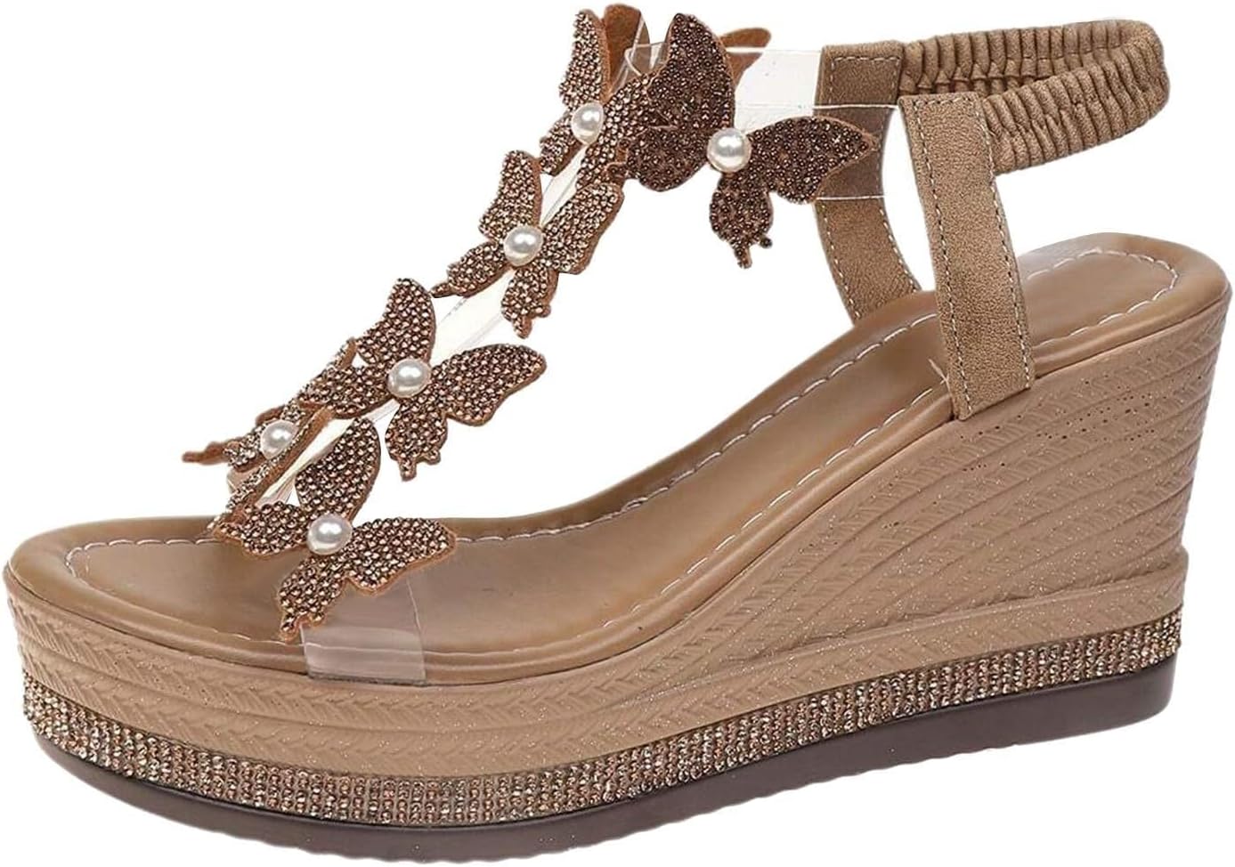 

Женские сандалии на высоком клиновидном каблуке с модной бабочкой, элегантные сандалии с камнями, с толстой подошвой, открытым носком и ремешком T, босоножки в стиле бохо для летнего пляжа Generic, хаки