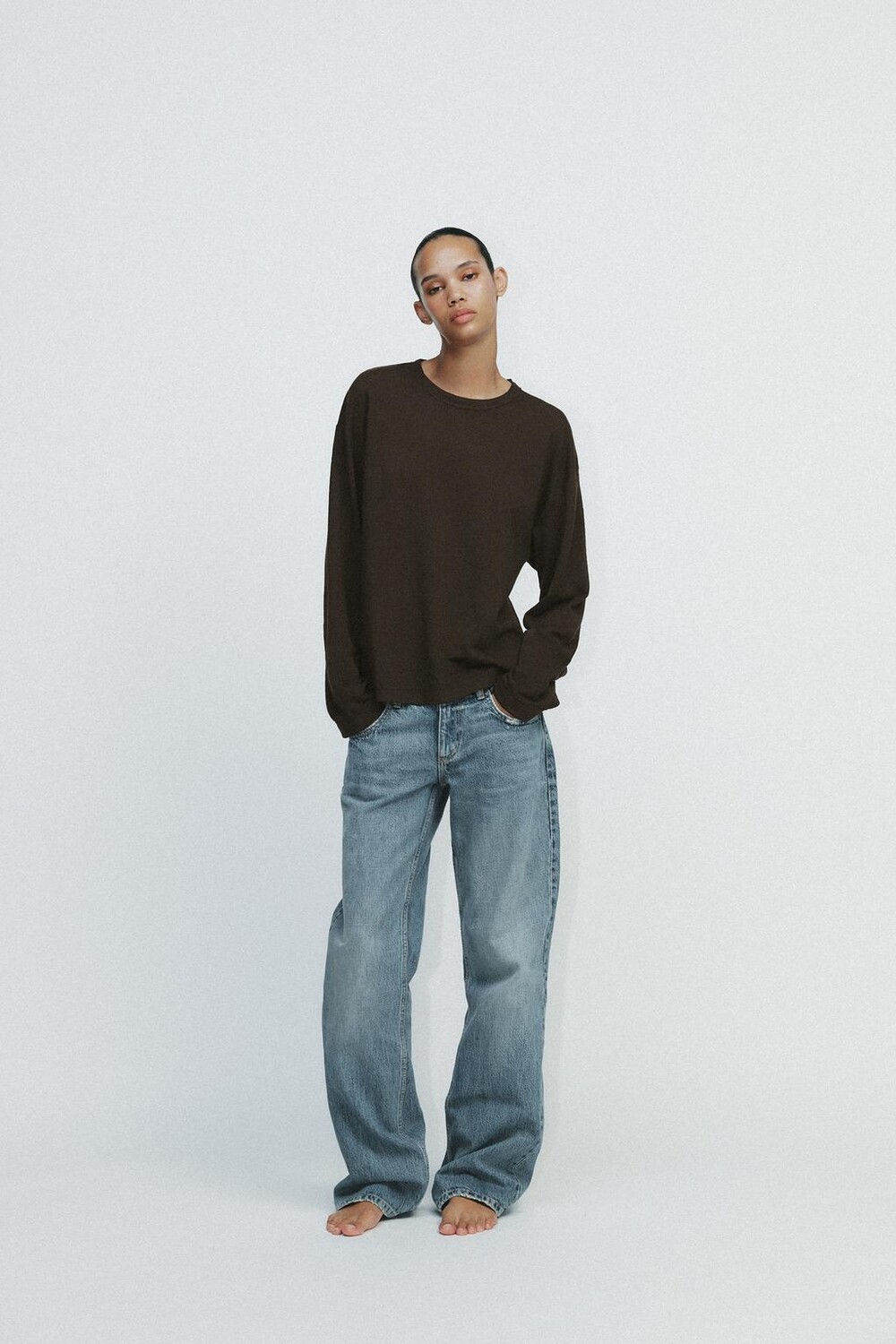 

Футболка в рустическом стиле slub ZARA, коричневый