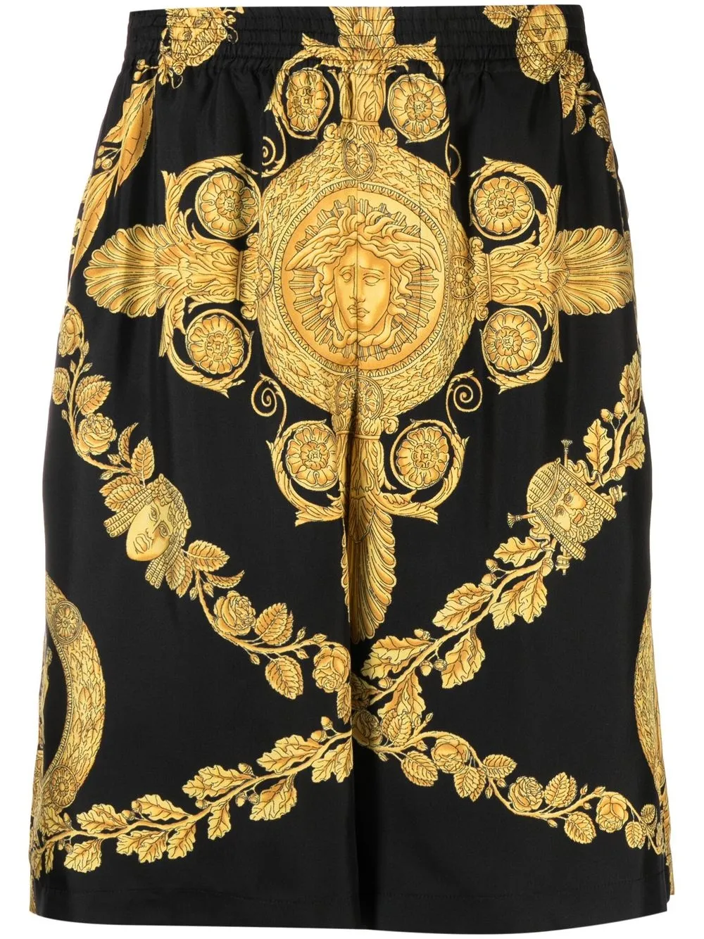 

Шелковые шорты с принтом Barocco VERSACE, черный