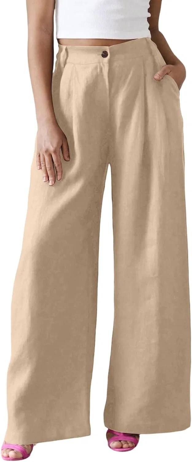 Женские брюки палаццо из льна, Generic, цвет 04-khaki