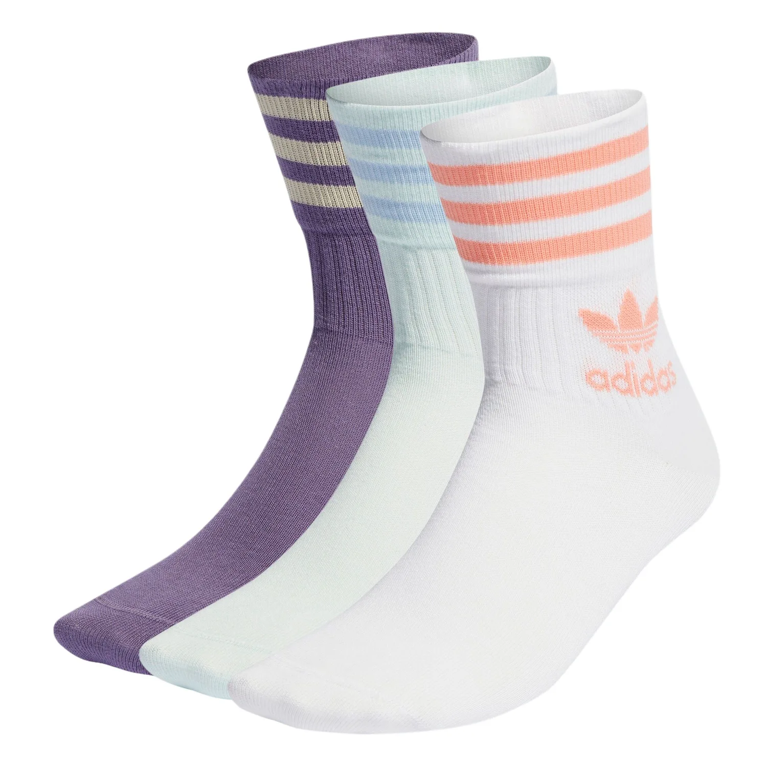 Носки низкие унисекс, набор из 3 пар Adidas Originals, 3 Pack (White+Technology Purple+Ice Crystal Mint)
