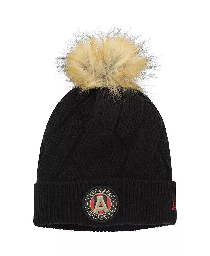 

Женская черная вязаная шапка Atlanta United FC Snowy с манжетами и помпоном New Era