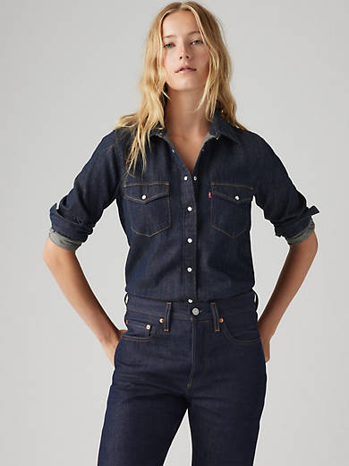 

Легендарная рубашка Western Linen+Denim Levi's, цвет Today's News - Dark Wash