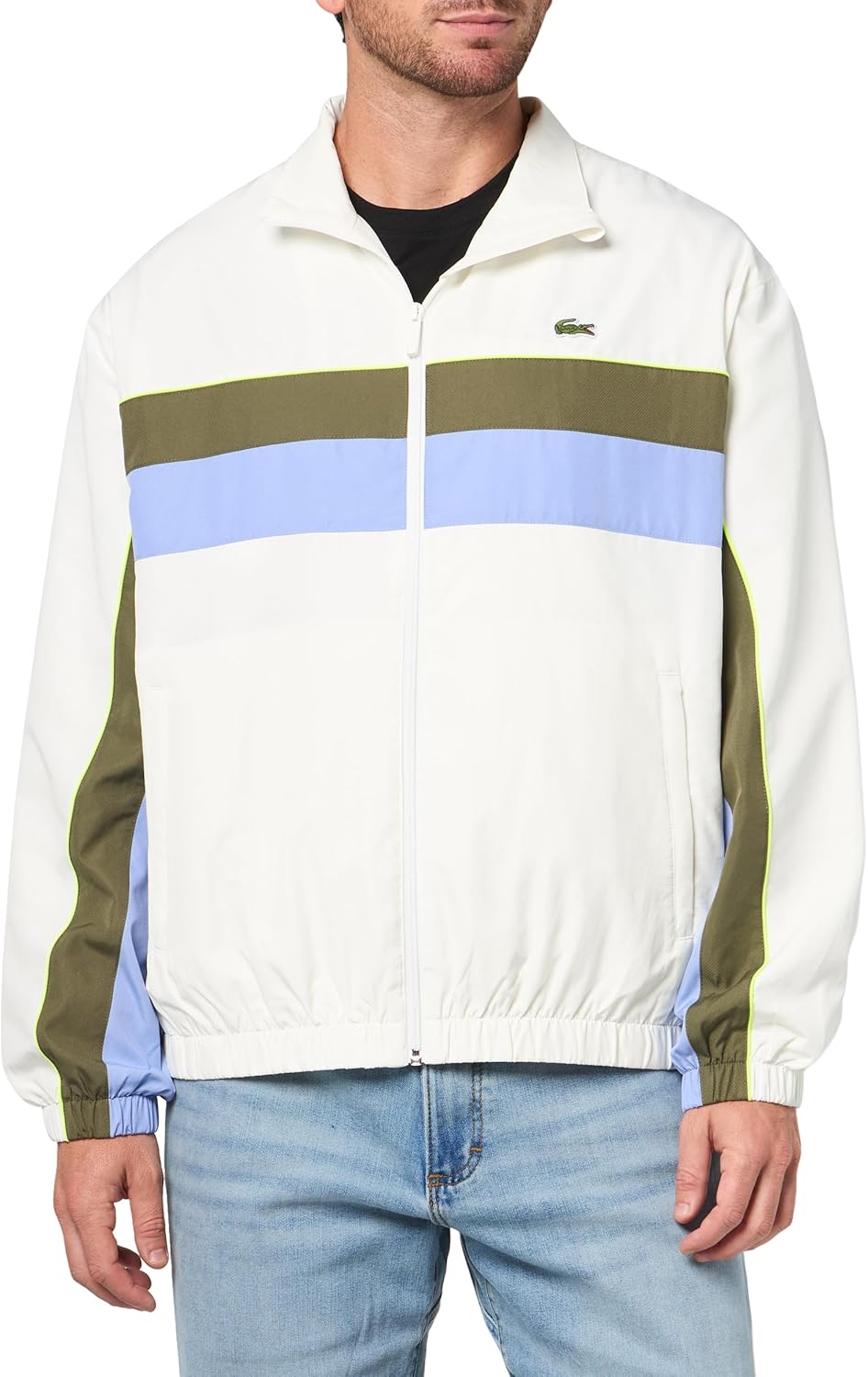 

Lacoste мужская куртка-трекер с цветными блоками, водоотталкивающая, Flour/Olive/Delphinium