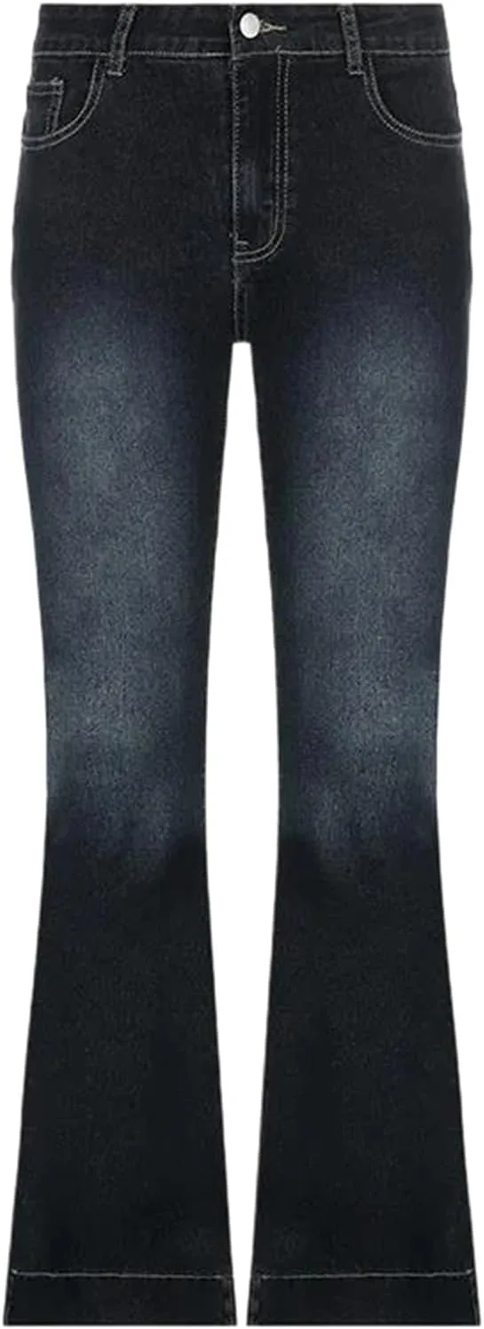 Женские джинсы slim fit с расклешенным низом, низкая посадка, винтажный стиль, уличная мода, повседневные брюки для лета, эластичные джинсовые штаны Generic, синий