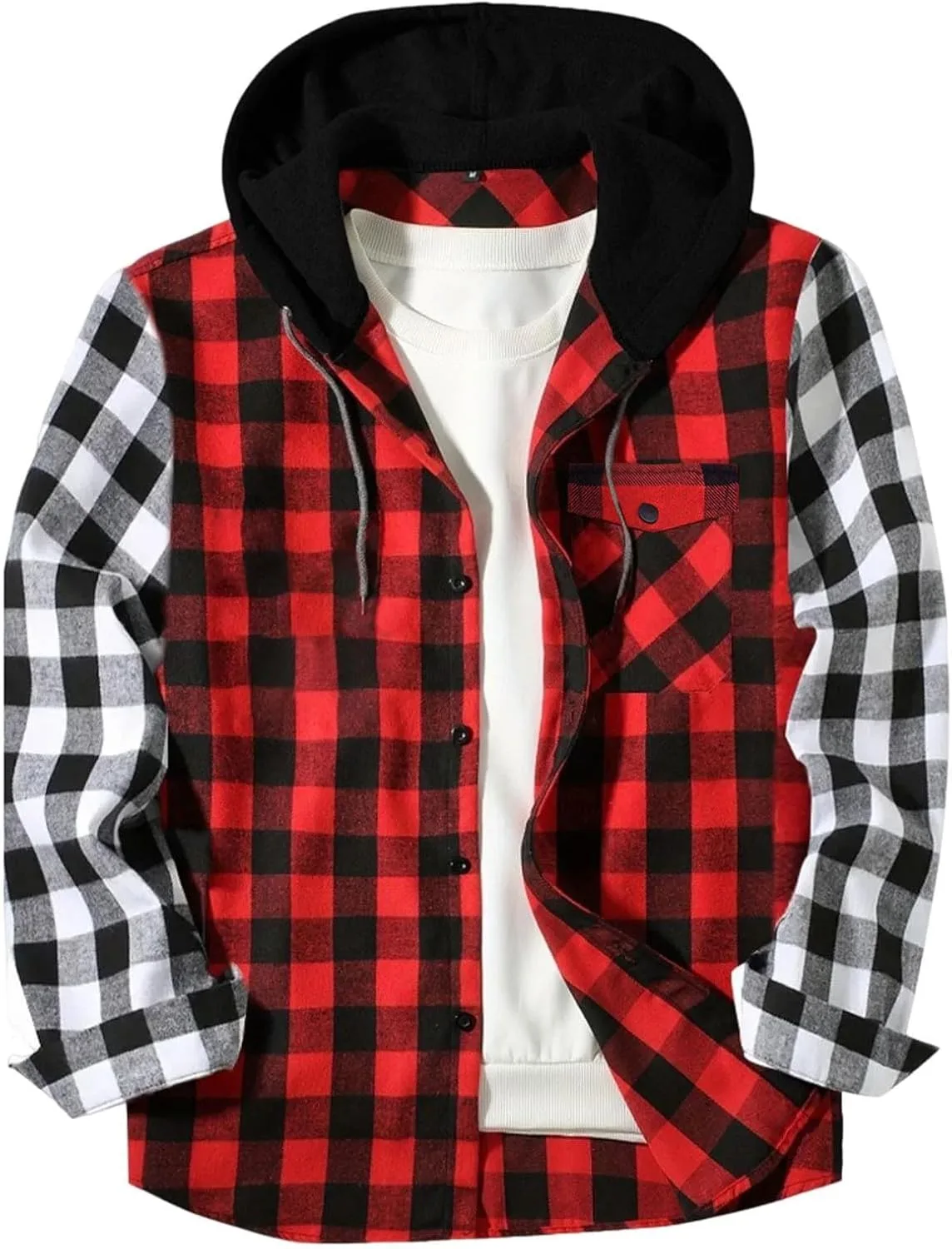 

Мужская фланелевая рубашка-худи с капюшоном и пуговицами