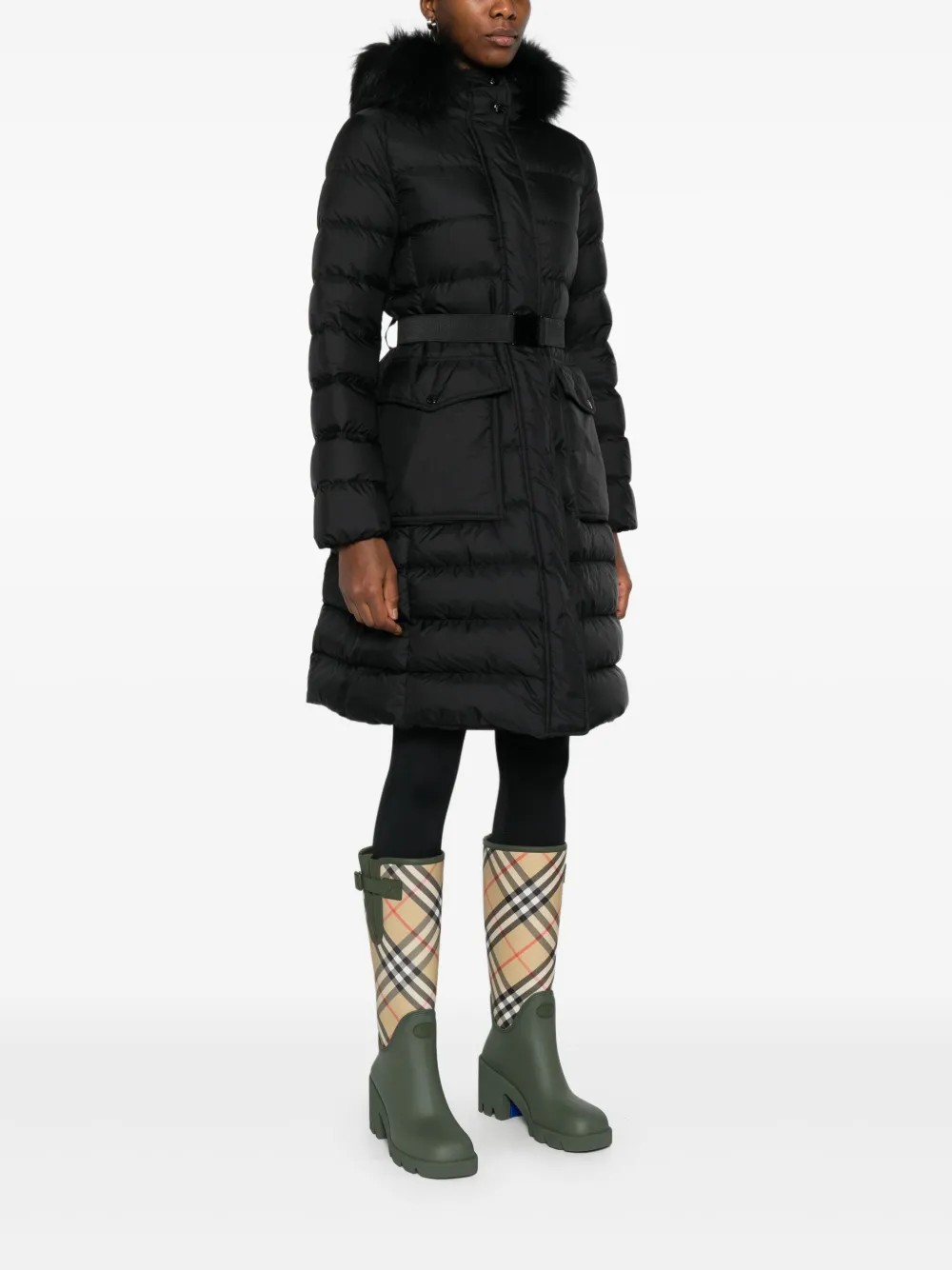 Стеганое пальто Khloesse с отделкой Moncler, черный — фото 3