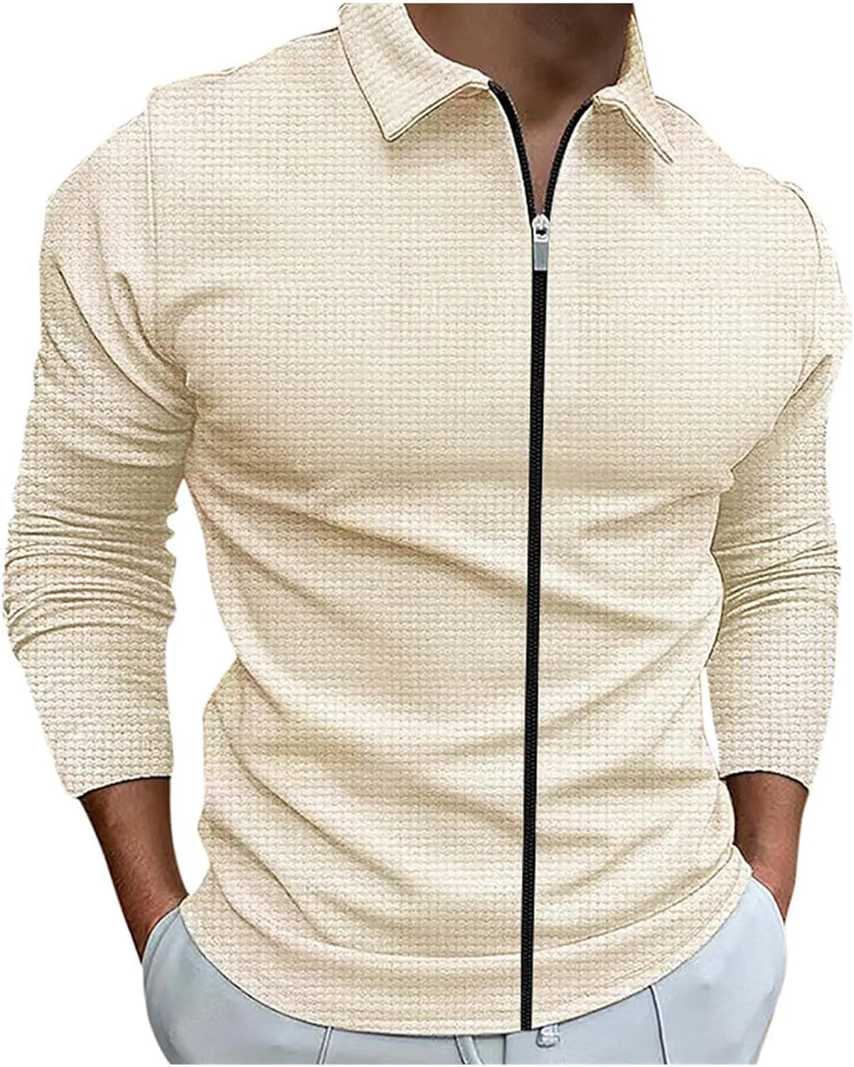 

Мужская поло с длинным рукавом и молнией, Slim Fit, лацканный воротник