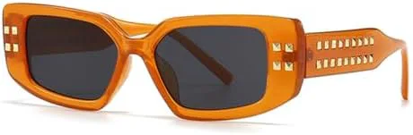 

Солнцезащитные очки 2027 года с декоративными заклепками для женщин, квадратные, с защитой от УФ-излучения UV400, для мужчин, чайного синего цвета MTZJH, Orange Gray