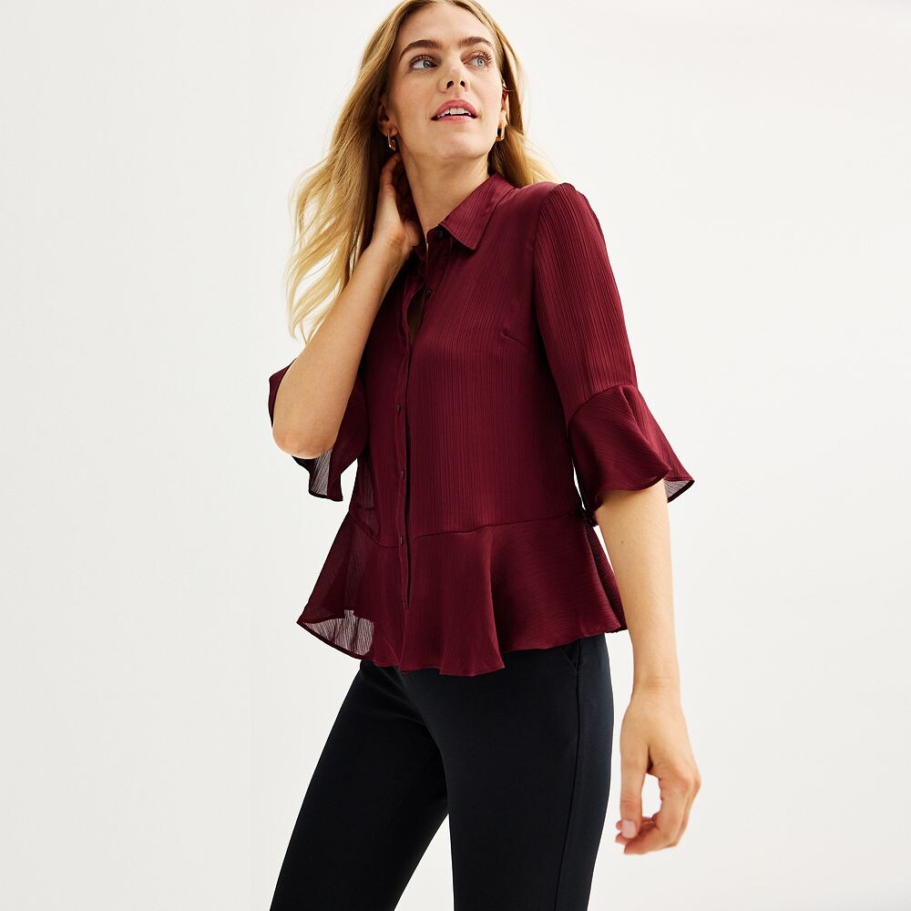 

Женская рубашка Nine West с рюшами по краю, цвет Maddie Plum