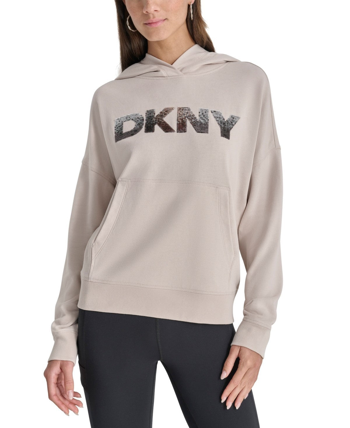 

DKNY Худи с заниженной линией плеча женское бежевое с логотипом