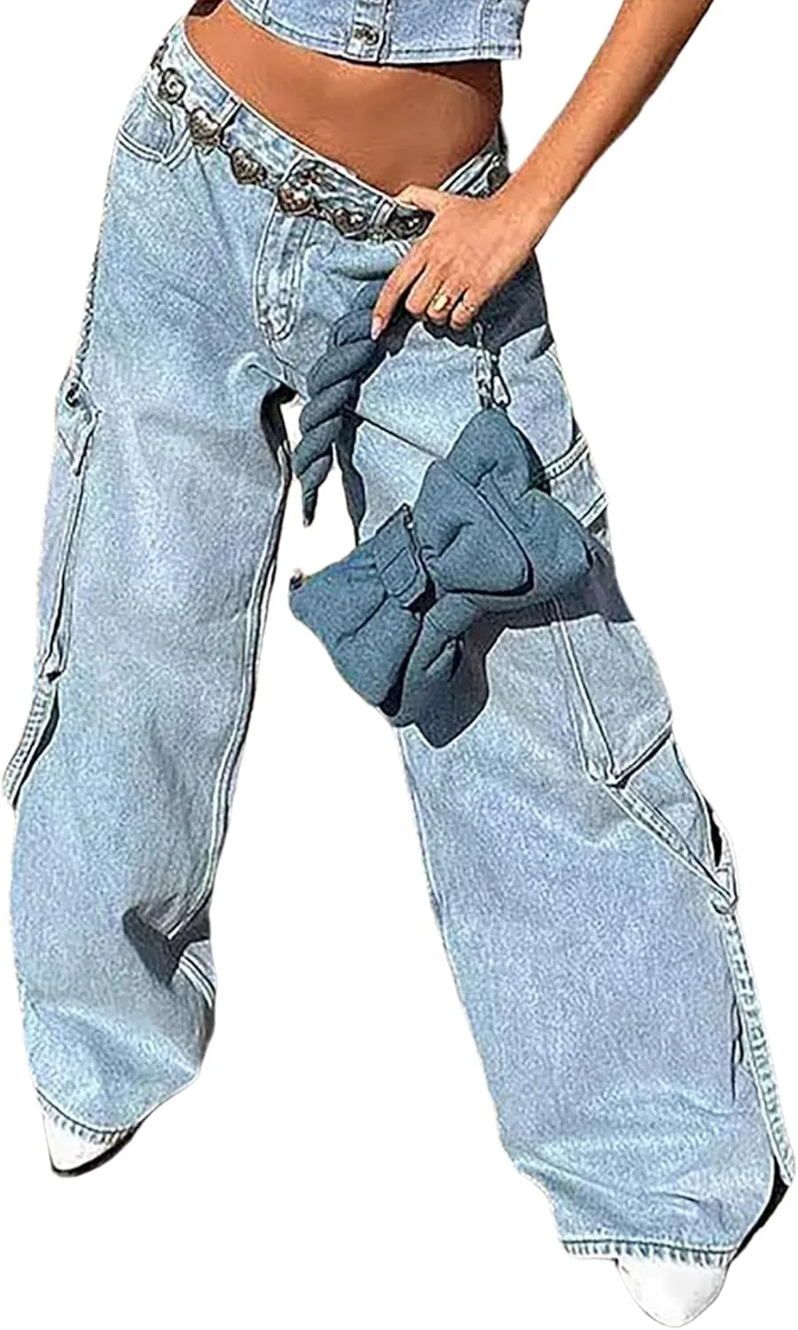 

Женские джинсы Mid Rise Cargo с прямыми штанинами QLAUYIOE