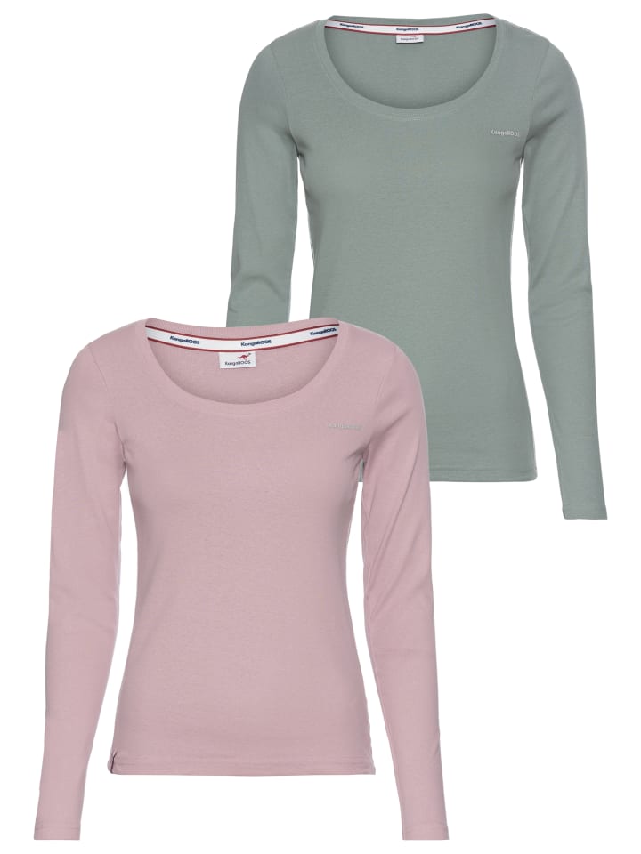 

Рубашка с длинными рукавами розового и зеленого цветов Kangaroos