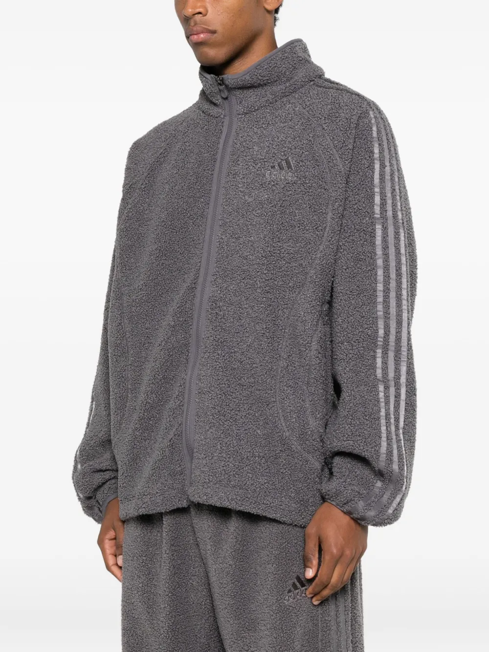Толстовка на молнии с тремя полосками и отделкой под борг Adidas, серый — фото 3