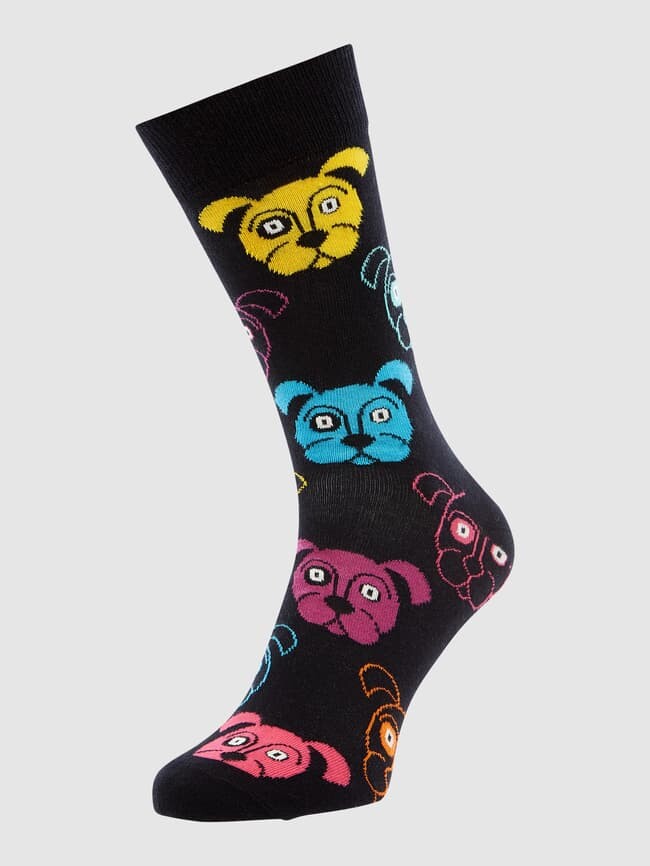 

Носки со сплошным принтом модель «СОБАКА» Happy Socks, черный