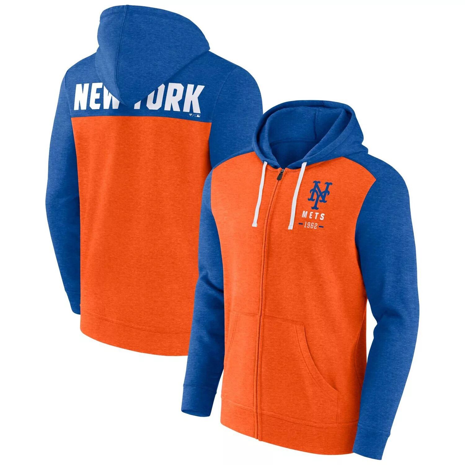 

Мужская фирменная толстовка с капюшоном Royal/Heathered Orange New York Mets Blown Away с молнией во всю длину Fanatics