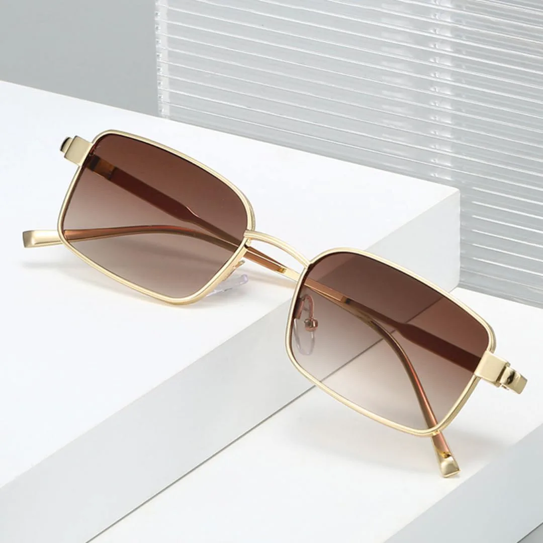 

Металлические прямоугольные женские солнцезащитные очки, модные градиентные очки UV400, мужские очки в стиле «синий чай» и панк HHZZYVY, Silver Light Gray