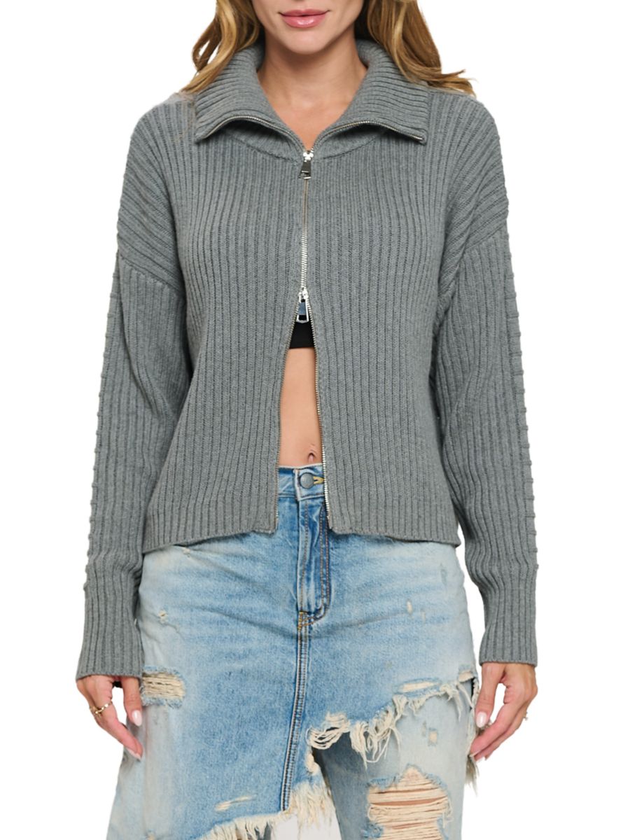 

Ребристый свитер с застежкой-молнией Renee C., цвет Heather Grey