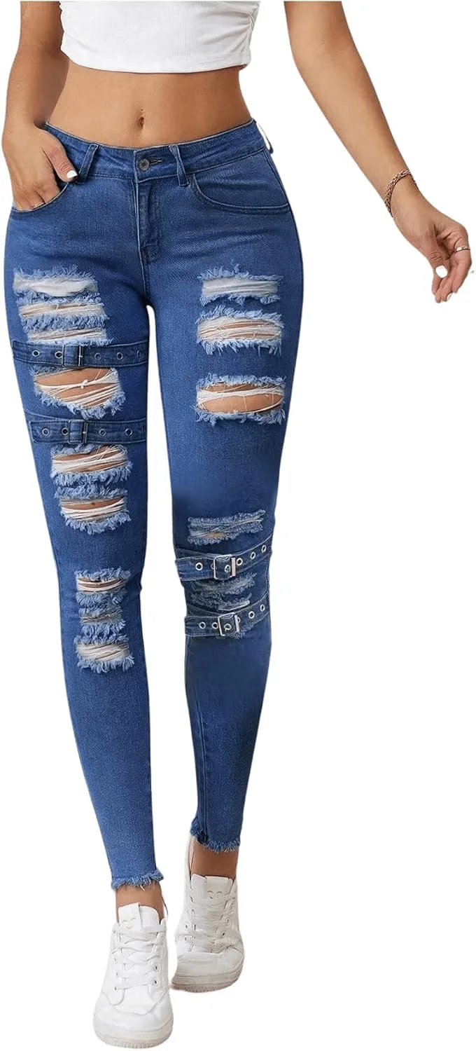 

Женские джинсы Floerns с потертостями и высокой талией