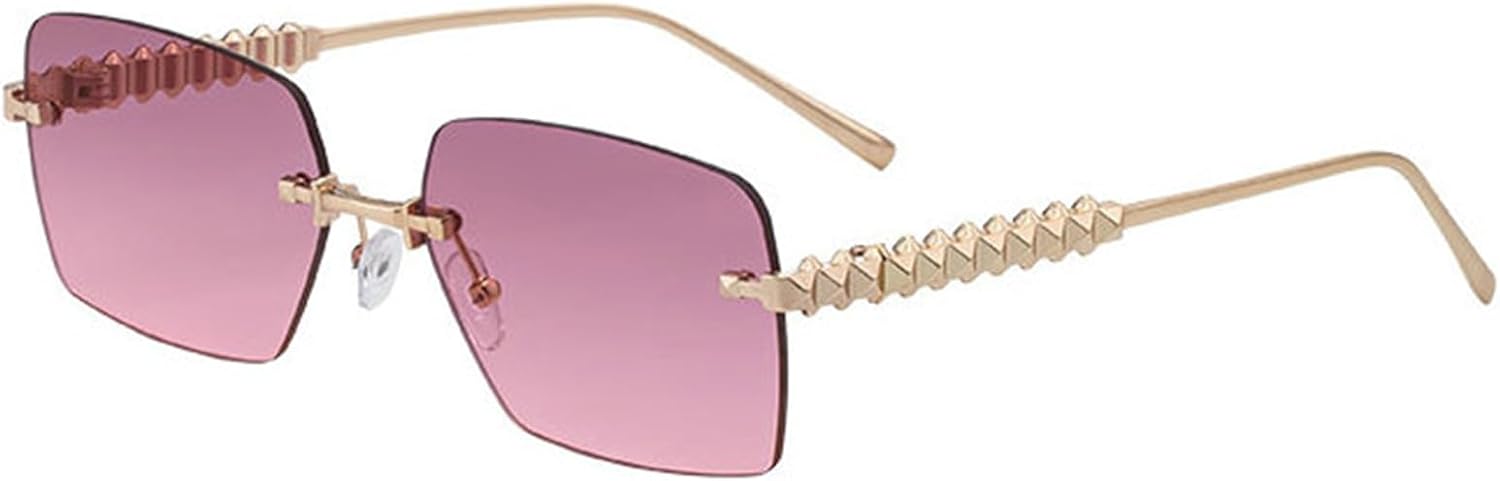 

Солнцезащитные очки Willochra Designer, унисекс, повседневные, для путешествий и покупок, без оправы, с зауженными краями и заклепками, женские, с защитой от УФ-излучения UV400, Purple