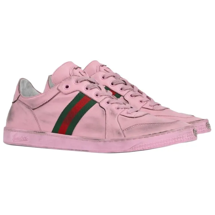 GUCCI Кроссовки La Famiglia Stretch Leather Low top Skateboard мужские розовые — фото 4