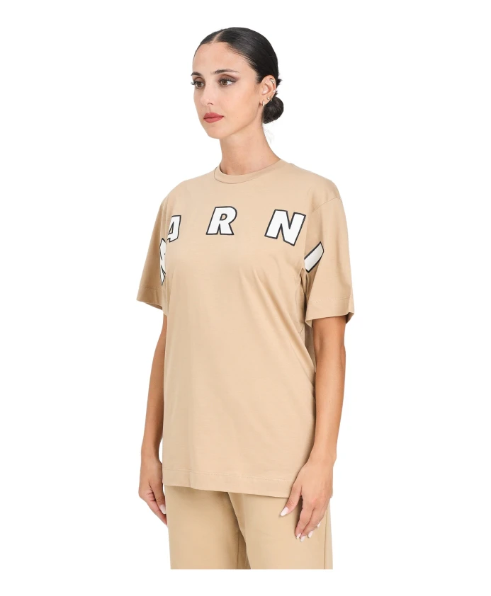 

Бежевая футболка с короткими рукавами, стандартный крой. Marni, бежевый