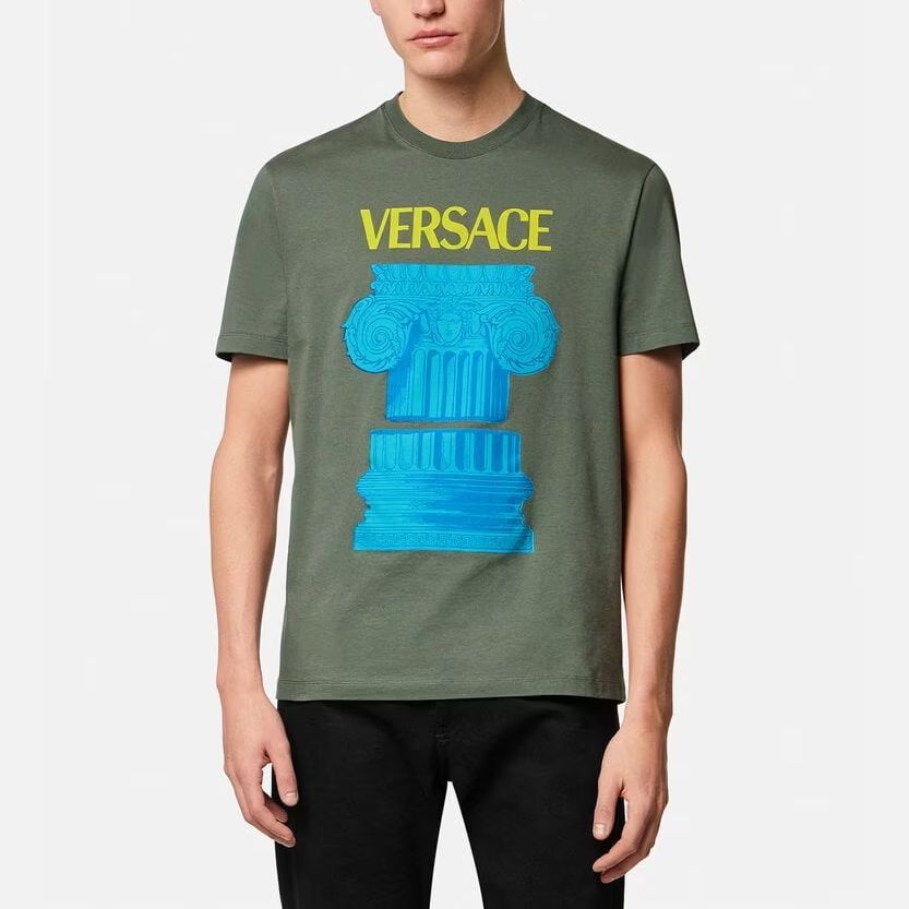 Футболка зимняя военная с колонным принтом VERSACE, зеленая — фото 3