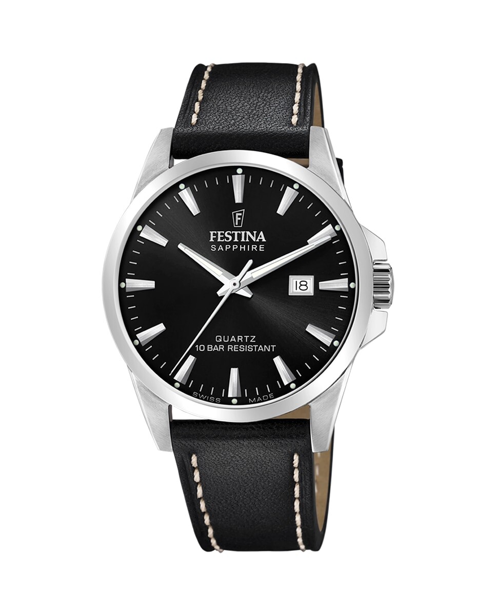 

Мужские часы F20025/4 Swiss Made черные кожаные Festina, черный