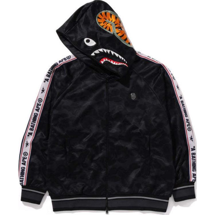 Бейп сплошной камуфляж расслабленный крой акула худи на молнии A BATHING APE, черный — фото 4