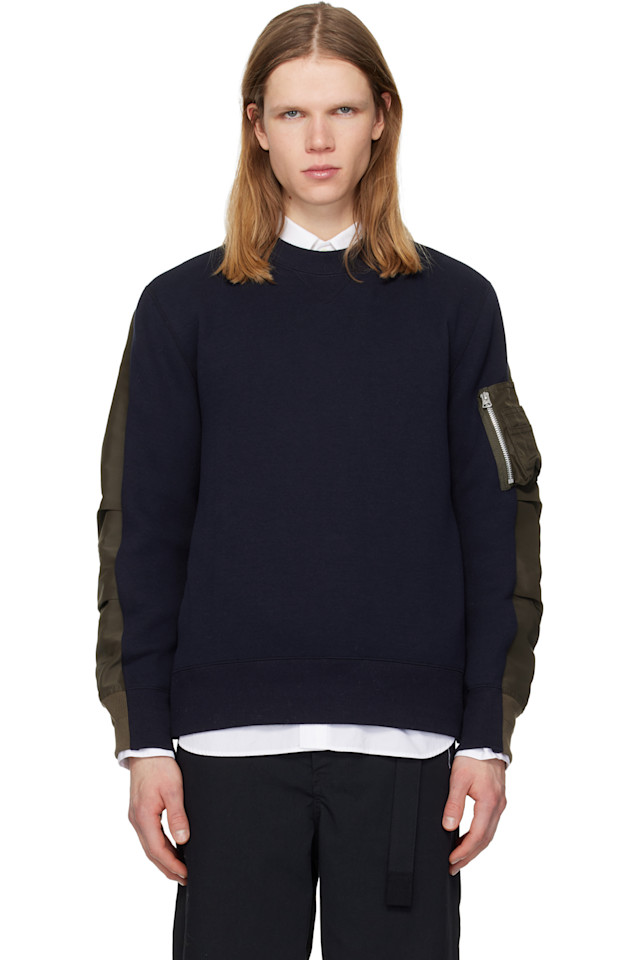 

Sacai Толстовка-Пуловер из губчатой ткани темно-синего и хаки цвета, Синий, Sacai Толстовка-Пуловер из губчатой ткани темно-синего и хаки цвета